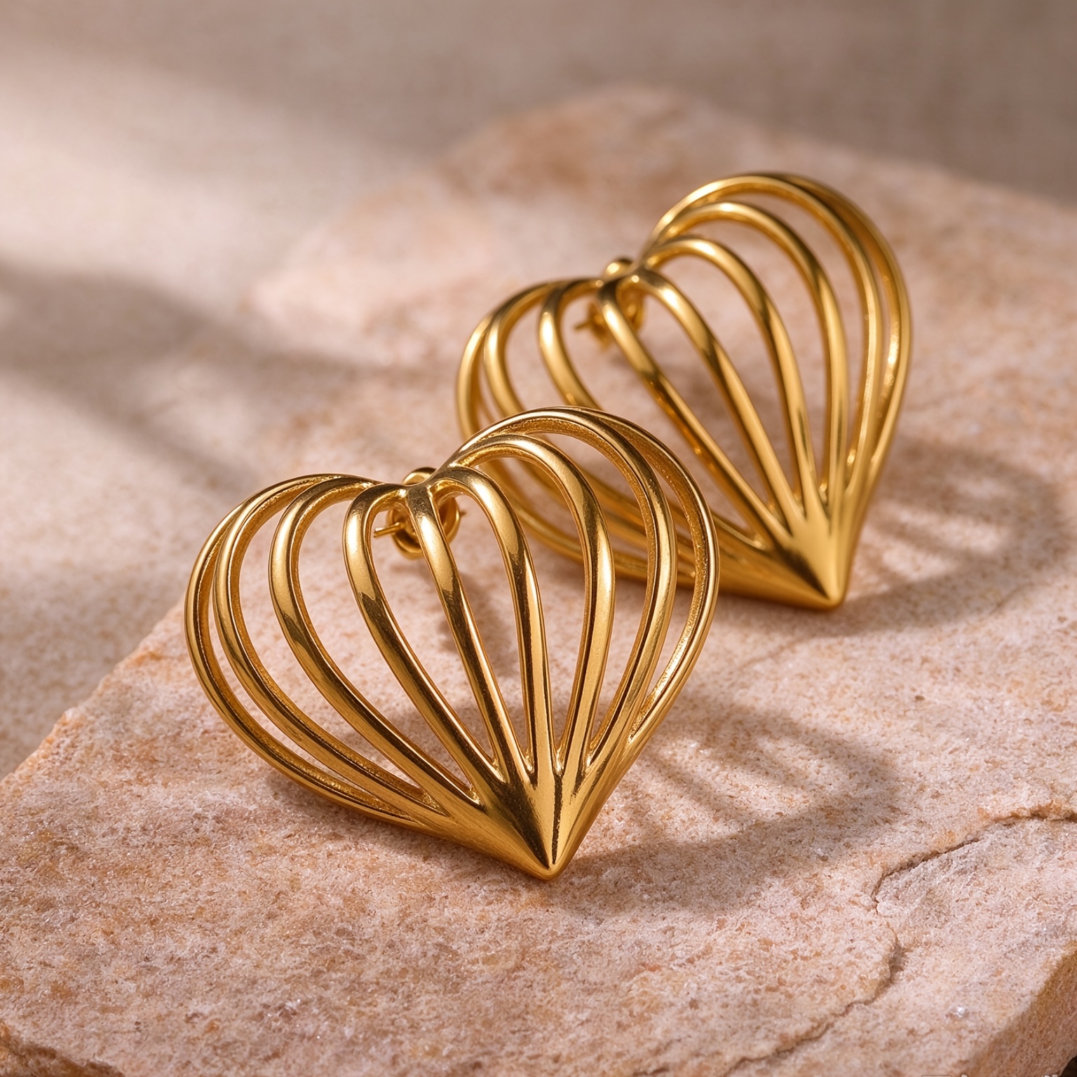 Women's Hollow Heart Stud Earrings, 3D Multi-Layer Design